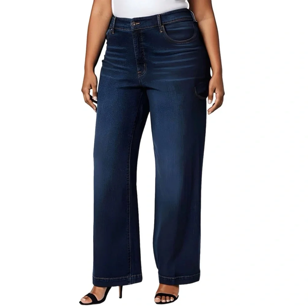 NWT Jessica Simpson “True Love” Women's Dark Blue High Rise Wide Leg Jeans 18W - Picture 2 of 10
